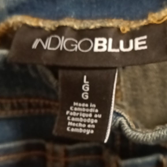 FINAL PRICE INDIGO BLUE cotton blue denim distressed overalls w elastic sides - Picture 1 of 16